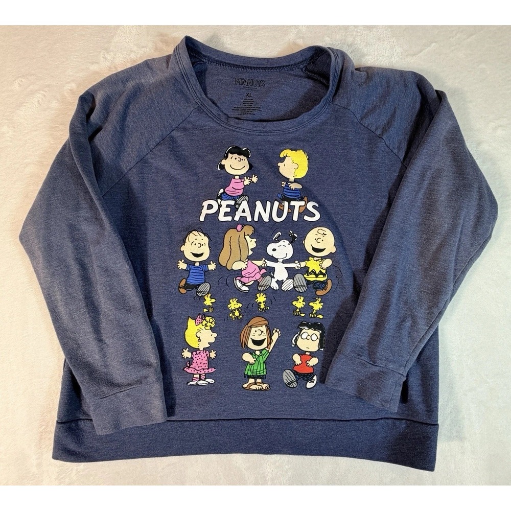 VTG Peanuts Snoopy Woodstock Graphic Sz XL Navy Blue Sweatshirt Long Sleeve